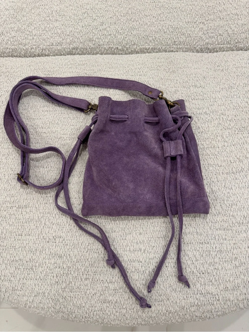 Free People Boho Purple Suede Drawstring Crossbody Bag